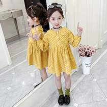 Girls Spring and Autumn Dress 2021 New Korean version of the children fashionable foreign style Net red wave Dot doll collar skirt