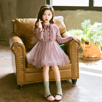 Girls Spring and Autumn Dress 2021 New Chinese Tong Korean Long Sleeve Princess Mesh Dress Girl Guru Skirt Tide