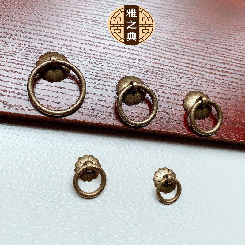 Chinese simple copper pull ring ring antique pure copper furniture cabinet door drawer whole cabinet wardrobe Chinese medicine cabinet pure copper handle