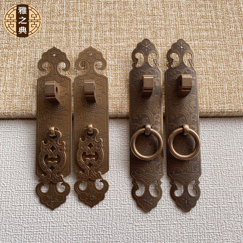 Antique furniture drawer drawer drawer handheld pure copper Chinese handcuff cupboard shoe cabinet door and window vertical retro copper handle
