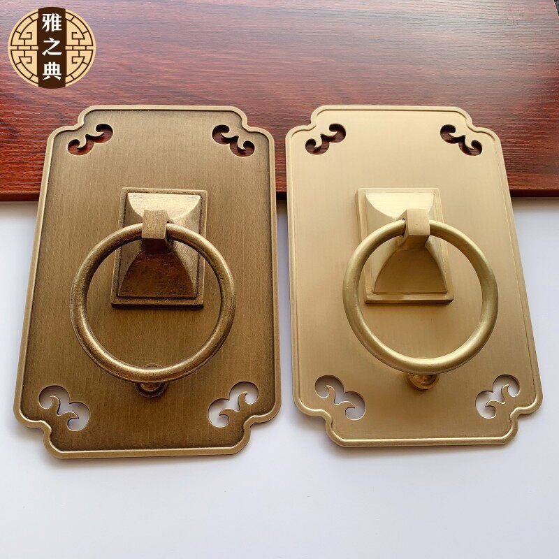 Chinese antique pure copper square handle temple old-fashioned solid wood door handle ancient villa gate ring copper pull ring
