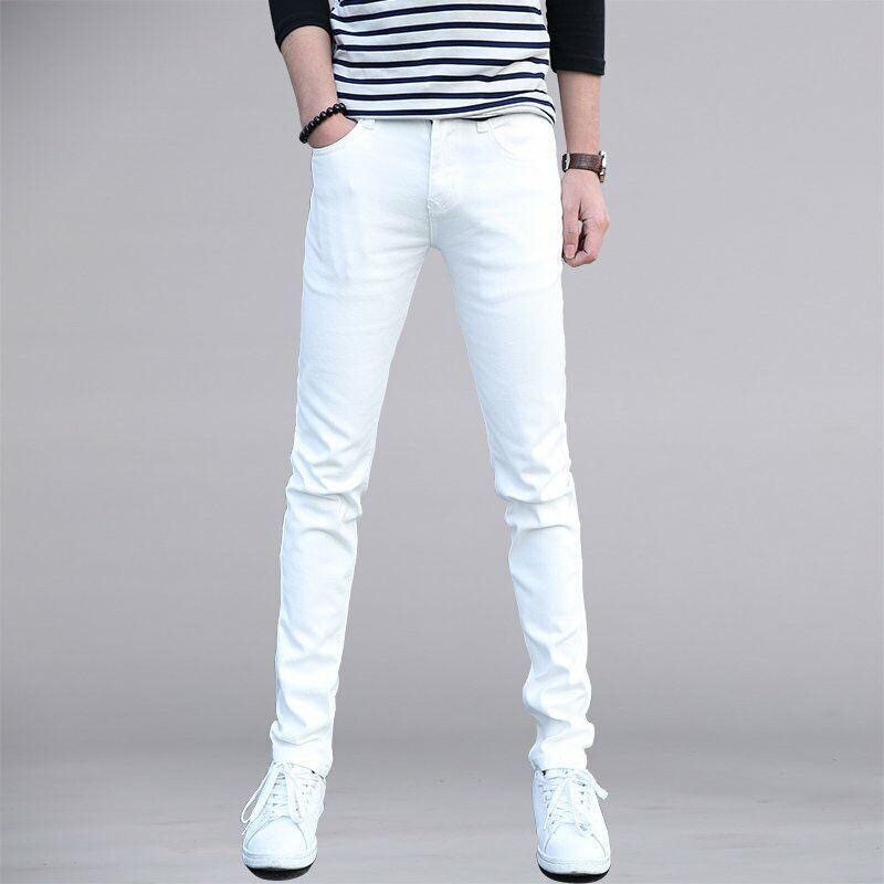 White Jeans Men's Long Pants Slim Fit Tapered Casual Straight Pants Mid-Waist Stretchy All-Season Trendy Pants for Men