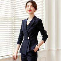Front desk reception professional set fashion temperament hotel manager work clothes female autumn teacher interview striped suit