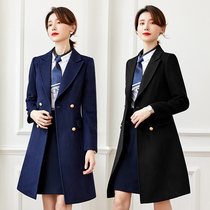 Winter hotel front desk professional wear black Tibetan professional woolen coat women winter long sales department overalls