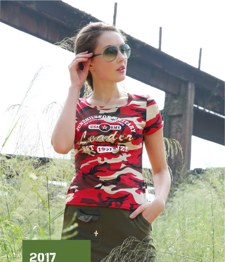 Outdoor military fan T-shirt women short sleeve camouflage uniform military uniform T-shirt cotton sailor dance costume military red camouflage T-shirt