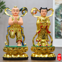 Dedicated to the statue of the lucky boy the virgin the resin buddha statue the golden boy the jade girl the good fortune boy the dragon girl the Guanyin disciple statue
