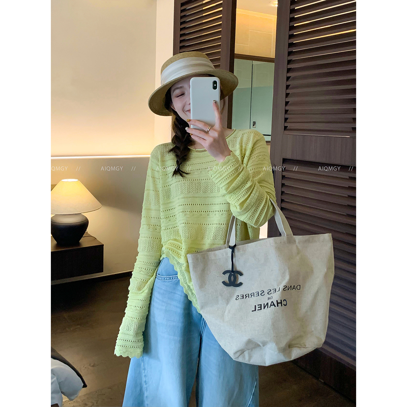 Love Devil Fish Long Sleeve Design Crochet Hollow Knit Sweater for Women 2026 Spring New Fashion Top