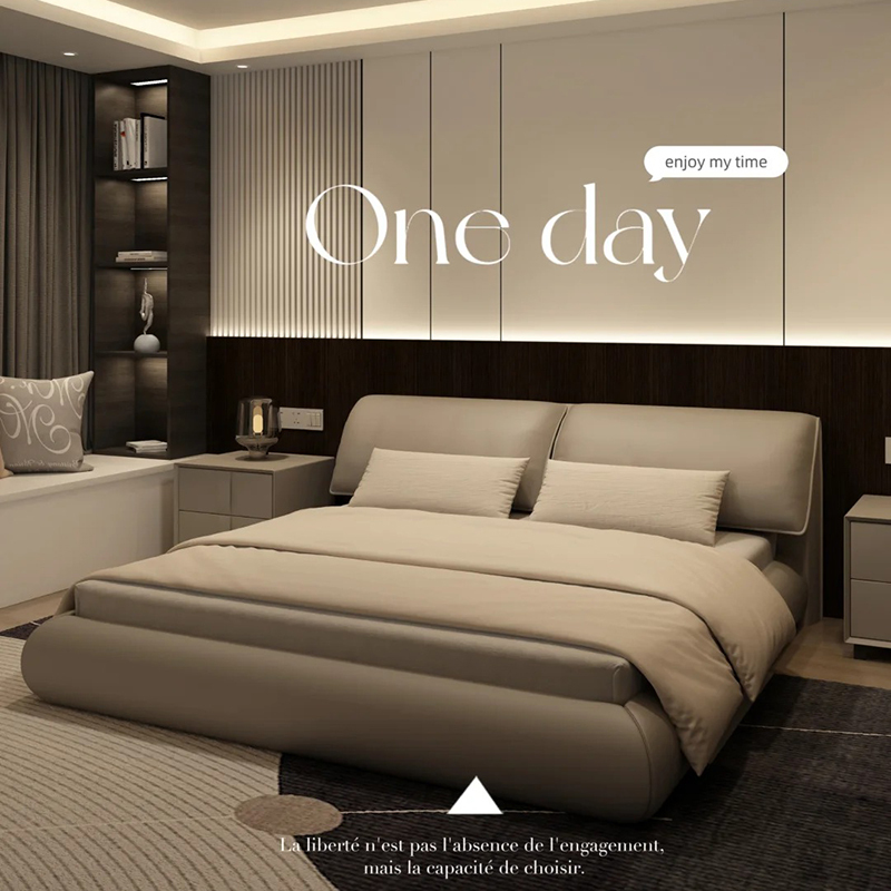 Italian-Style Light Luxury Elephant Ear Leather Bed 1.8m Double Bed 1.5m High-End Master Bedroom Large Bed Classy Elegant Wedding Bed