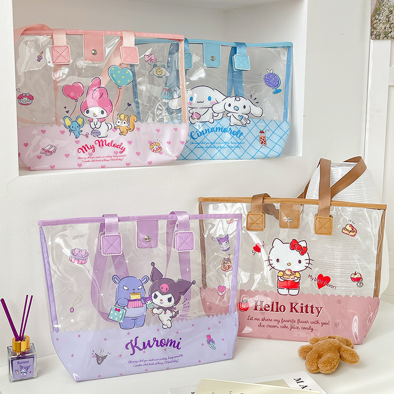 Cute Translucent Double-Image Big-Eared Dog Melody Ugly Fish Beach Swimming Jelly Tote Bag Large Bathing Bag