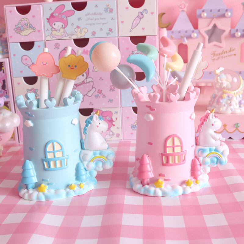Cute unicorn pen holder ins girly heart children's fashion creative cartoon blogger storage box desktop stationery