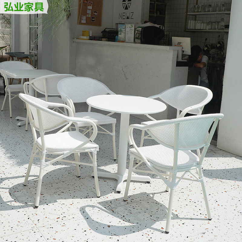 Outdoor tables and chairs open-air courtyard balcony simple and fresh net red imitation rattan chair leisure milk tea shop outdoor table and chair combination
