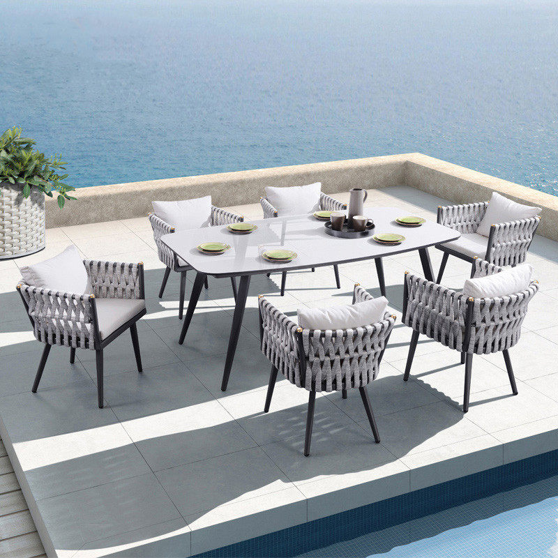 Outdoor rattan chair table and chair combination courtyard marble slate tea table rattan outdoor garden leisure rattan sofa chair