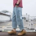 Mùa xuân 2020 nam mới quần màu đỏ rất cổ tích nam, quần áo xuân đẹp trai, quần jeans ống rộng, quần crop - Quần jean