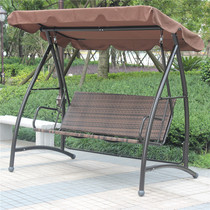 Outdoor swing courtyard iron rocking chair woven rattan three-person hanging basket outdoor swing iron garden swing chair