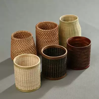 Vietnam rattan hand-woven tea tube pen tube rattan six gentlemen storage tube creative bamboo woven tea ceremony spare parts