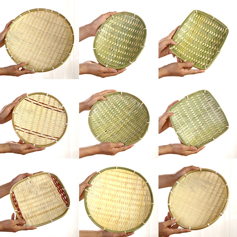 Hand-made bamboo fruit plate Tea tray bamboo dustpan round bamboo sieve Creative household fruit basket painting decorative bamboo flat