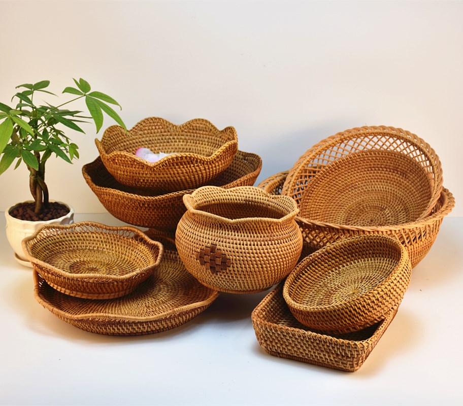 Vietnamese Rattan Tea Point Box Handmade Water Fruit Basket Dry Fruit Pan Snack Basket Home Bamboo Choreographer Creative Desktop Containing Basket
