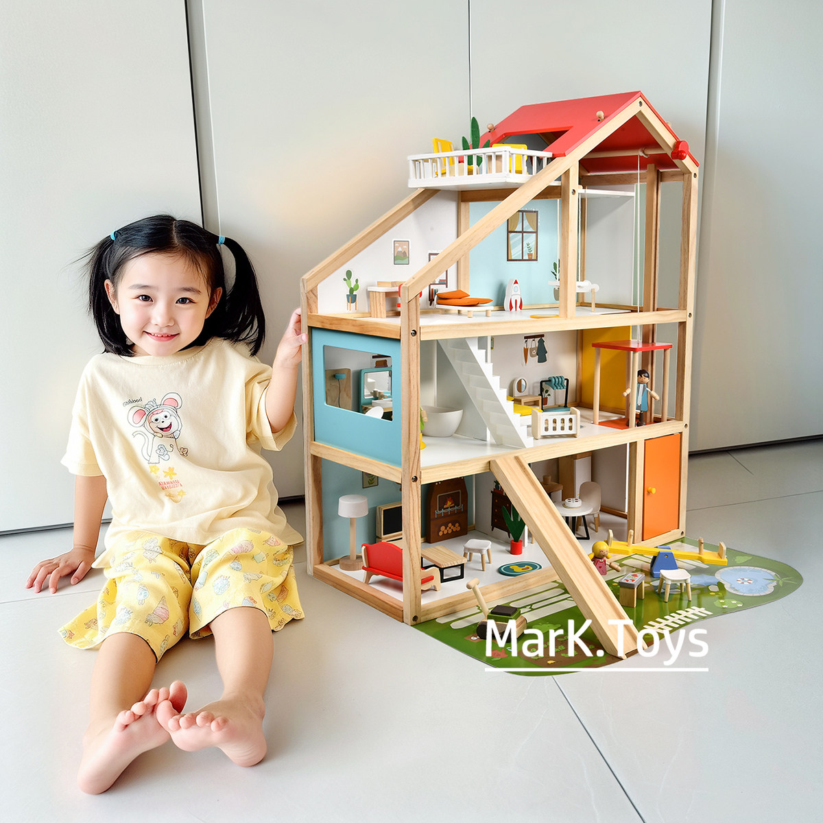 子供用プレイハウス、キッチンおもちゃの木製ハウス、女の子のお姫様シミュレーション城ヴィラ、ギフトドールハウス、幼稚園