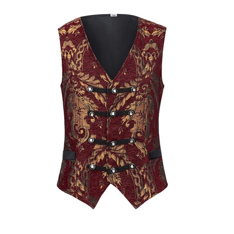 Halloween Men's Embroidered Vest, Medieval Court Retro Dress, Steampunk Vest, Dark Red Cosplay Costume Halloween Men's Embroidered Vest, Medieval Court Retro Dress, Steampunk Vest, Dark Red Cosplay Costume