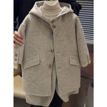 Girls coat woolen coat autumn and winter 24 new childrens mid-length baby thickened warm and handsome woolen coat