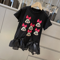 Korean Boy Dress Girl Cute Embroidered Little Panda Pair Dress 2021 Summer New Kid Baby Ocean Gas Skirt