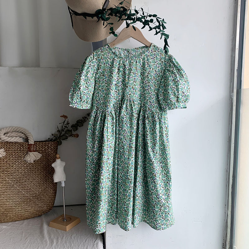Korean children's clothing 2020 summer new Korean version of the girl retro pure cotton floral dress girl in the big child skirt