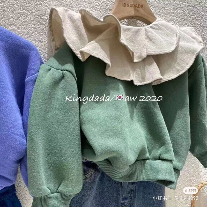 South Korean children's clothing 2020 autumn and winter new Korean version girl big flip collar plus velvet green tennis red CUHK child blouse