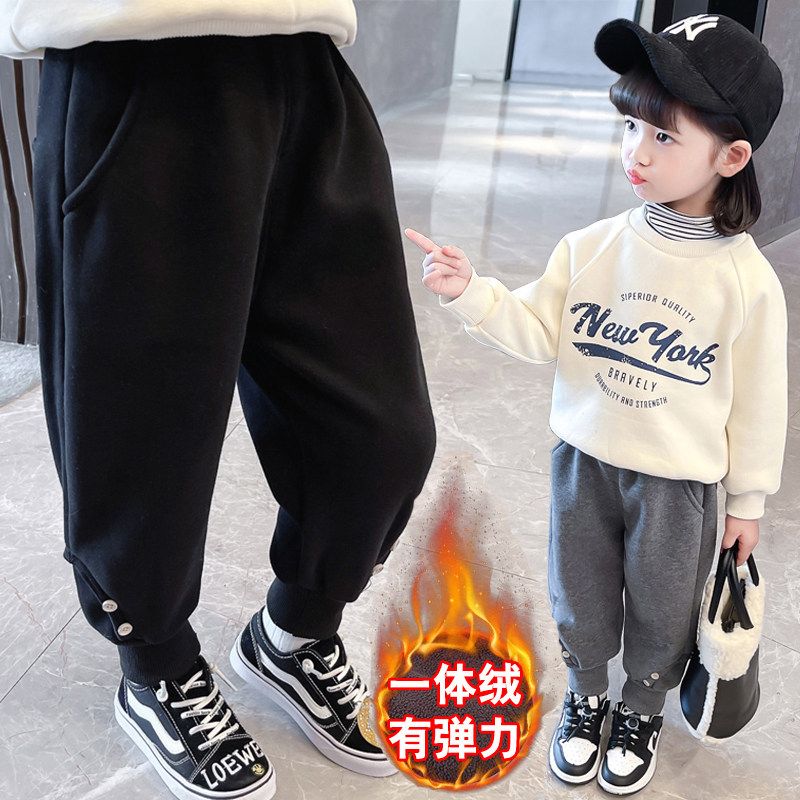 Girls' winter pants plus suede thickened external wearing all-suede children's women's sweatpants sporty clip cotton baby winter dress trousers