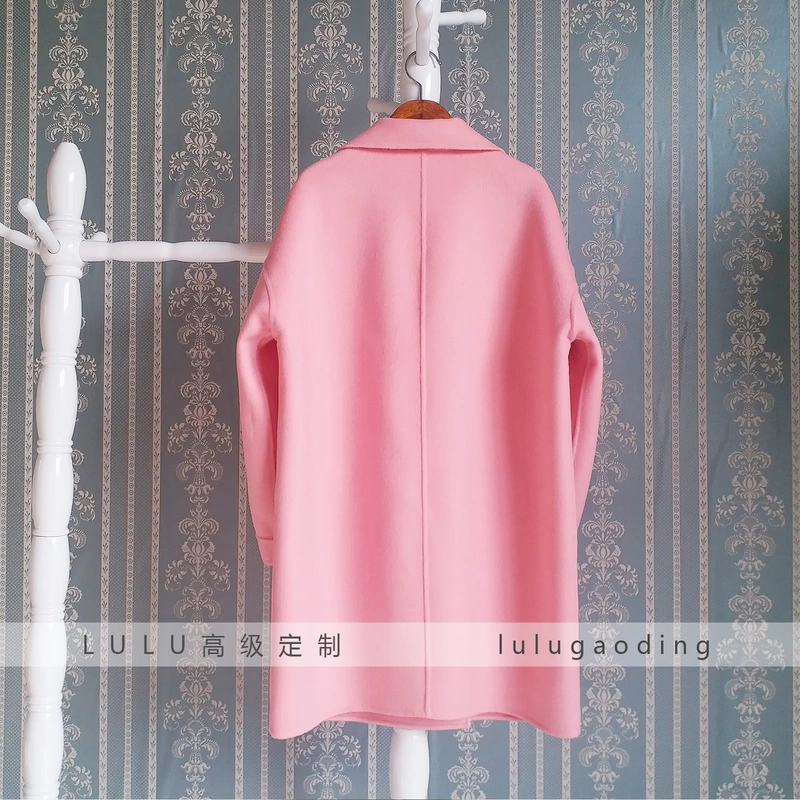 Phụ nữ của DzLulu phần dài vai rộng xương cá có hoa văn hai mặt áo khoác cashmere dài tay - Áo len lót đôi