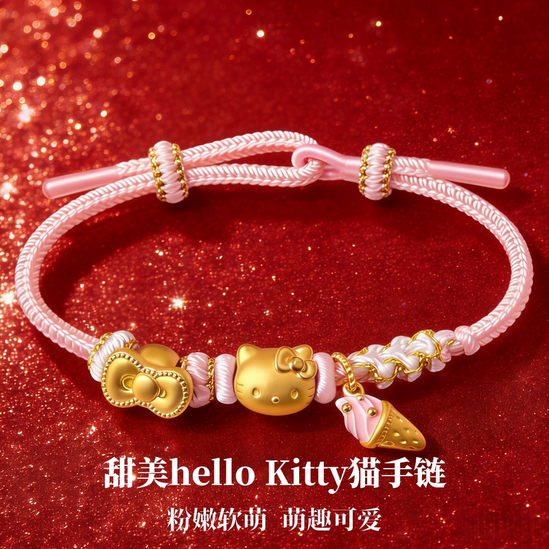 Authentic Hello Kitty Cat Bracelet, Hello Kitty Birth Year Lucky Beads, Gold and Silver Gift for Girlfriend on Chinese Valentine's Day Authentic Hello Kitty Cat Bracelet, Hello Kitty Birth Year Lucky Beads, Gold and Silver Gift for Girlfriend on Chinese Valentine's Day