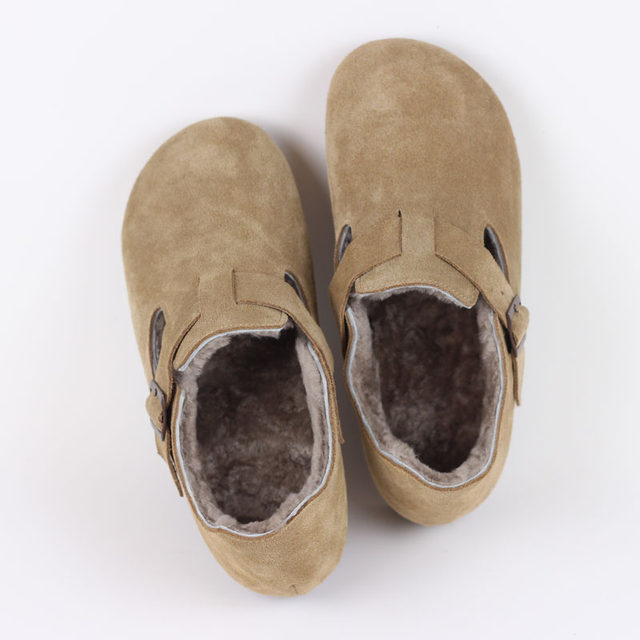 Ant group foreign trade winter plus velvet warm cotton shoes sheepskin wool one real wool Birkenstock shoes frosted leather single shoes women's shoes