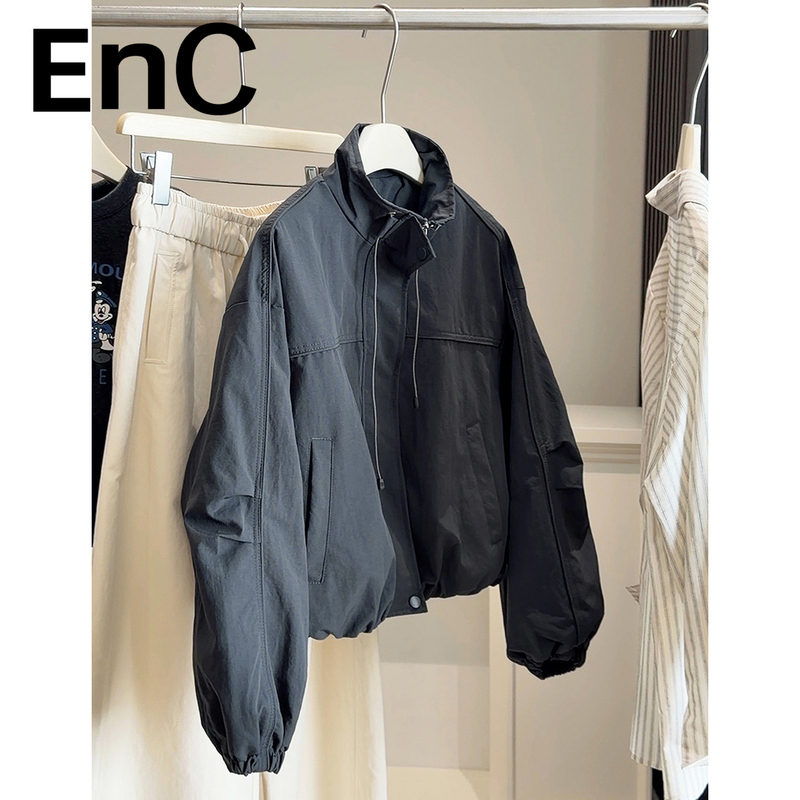 Enc Yilian Group's Korean-Style Windproof Stand-Up Collar Short Jacket for Women, Autumn Loose Slimming Workwear Jacket Top Enc Yilian Group's Korean-Style Windproof Stand-Up Collar Short Jacket for Women, Autumn Loose Slimming Workwear Jacket Top