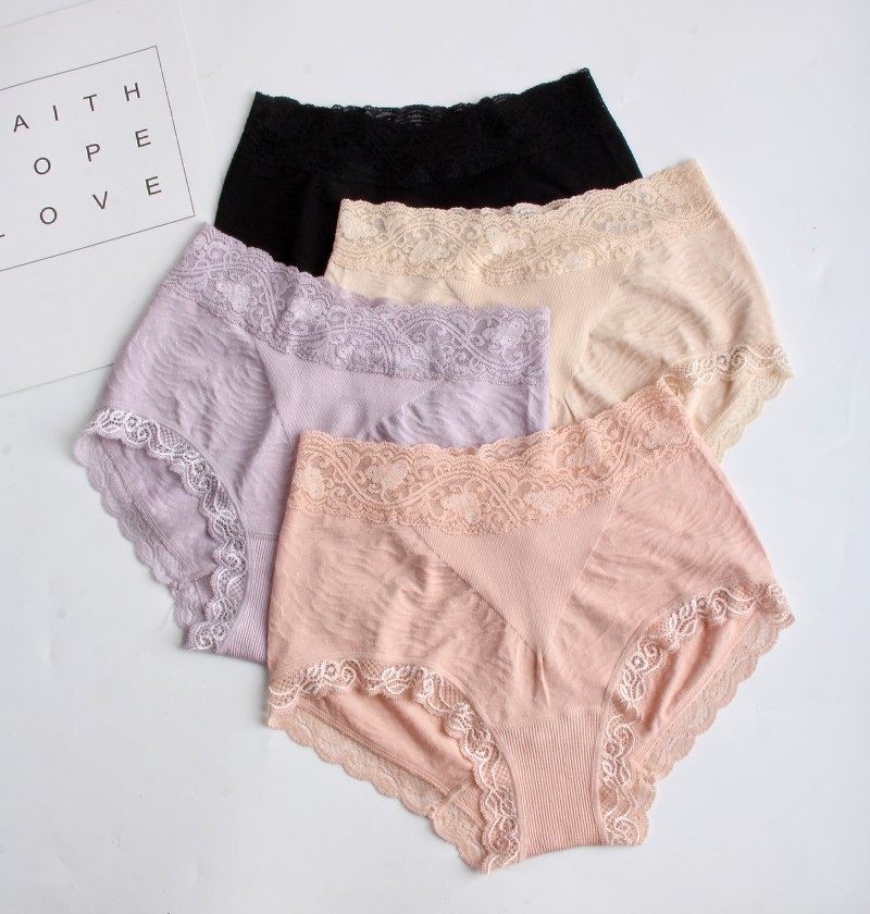 Japanese export terry cotton crotch underwear women's comfortable soft lace mid-waist briefs women's underwear women
