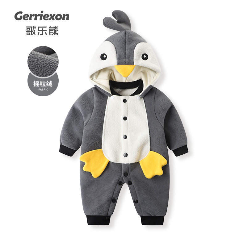 Baby jumpsuit autumn and winter suit hooded warm baby clothes baby polar fleece outwear cute cartoon trendy