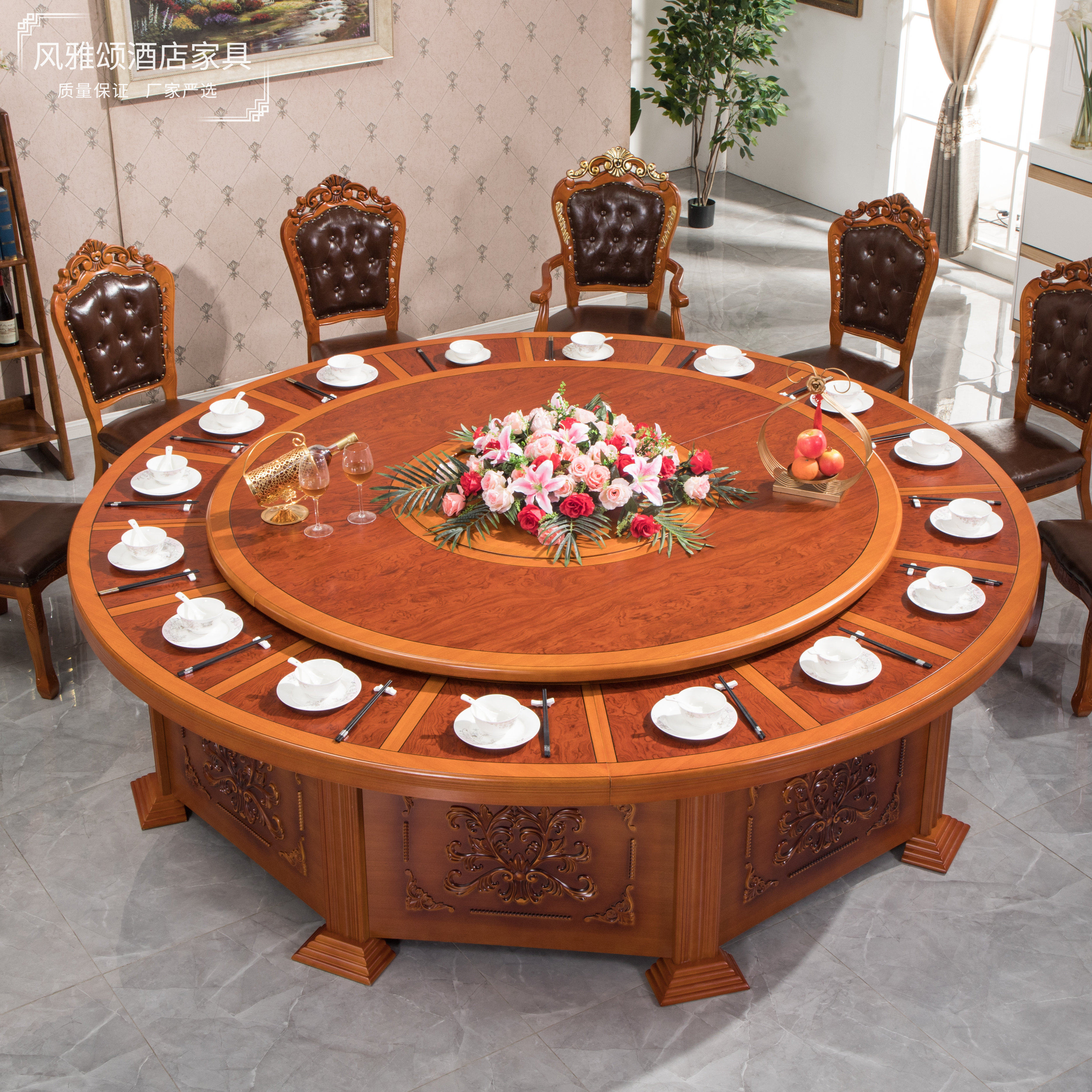 Hotel Dining Table Large Round Table Electric Turntable Round Table 15 people 20 people Hotel Commercial Revolving Banquet Chinese Round Table