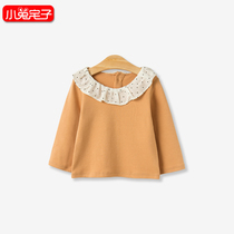 Baby spring and autumn cotton coat baby base shirt solid color cute autumn lace long sleeve T-shirt childrens T-shirt