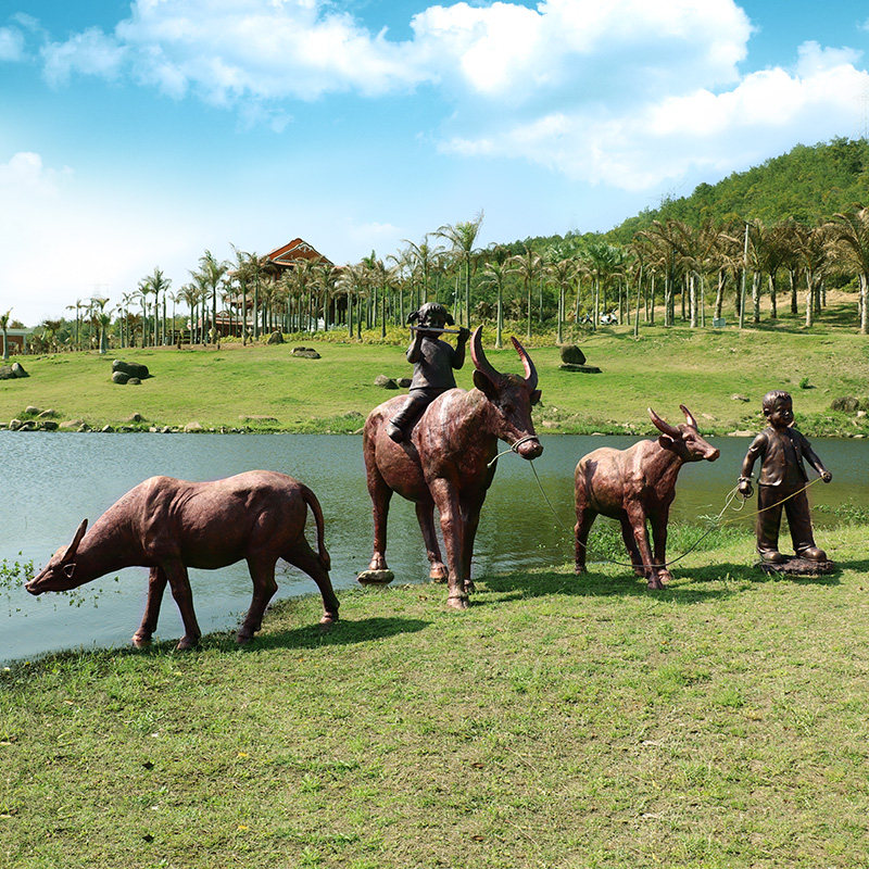 Outdoor large simulation dairy cow sculpture glass fiberglass yellow cattle farmlandscape Buffalo fixture