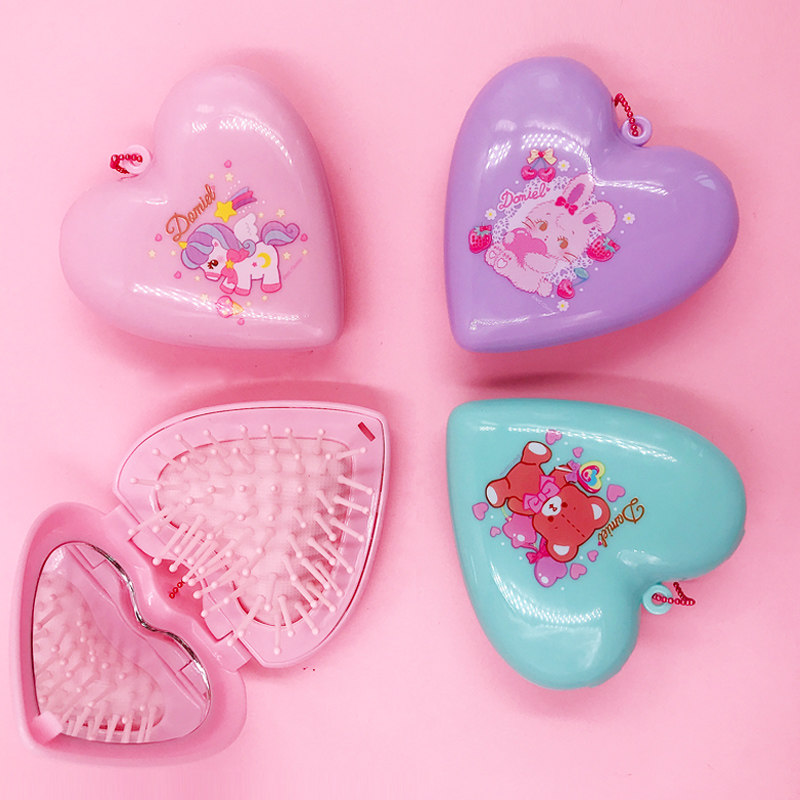 Japan HugMe! Hold my bear unicorn comb Harajuku girl heart portable small folding mirror airbag massage