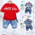 . Childrens ăn mặc trẻ em lớn vừa đặt hai mảnh boy set mùa hè ngắn tay áo thun quần denim năm điểm Hàn Quốc phiên bản của sóng 2019 mới. 