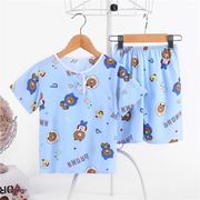 . Pajamacotton lụa của nam giới và trẻ em gái về nhà quần áo bộ ngắn tay lụa bé cậu bé điều hòa không khí quần áo trẻ em Mùa mỏng.