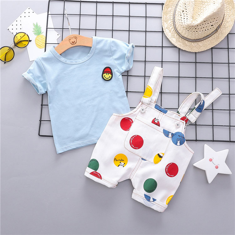 . Childrens dễ thương in quần dây đeo bộ mùa hè váy 0-3 năm cô gái cũ quần short phim hoạt hình hai mảnh bộ sóng vô tuyến.