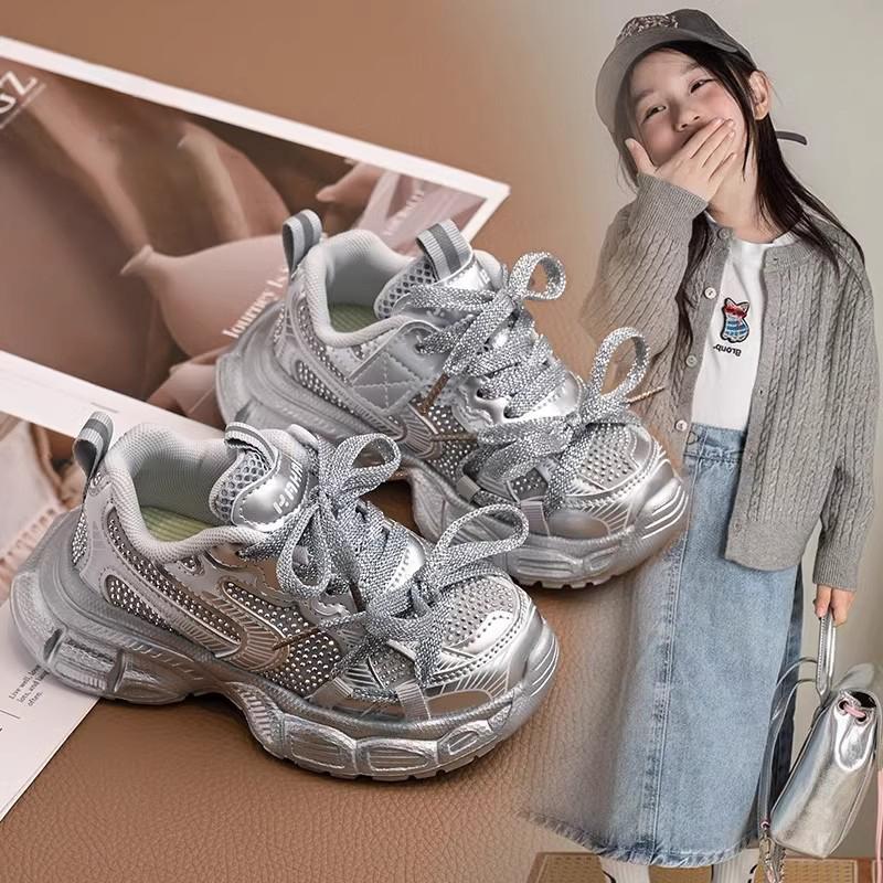 French Uamtor Girls' Sneakers, Kids' Dad Shoes, 2026 Model, Paris Hot-Selling Full Rhinestone Running Shoes for Older Children