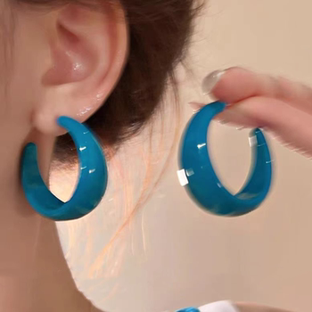 Retro Hong Kong Style Blue C-Shaped Earrings for Women 2025 New Hot Style Elegant and Fashionable Earrings High-End Exaggerated Earrings