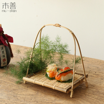 Mu Shan Zizhu refreshment basket fruit basket Japanese tableware bamboo products Tang style retro hanging basket Tea Restaurant