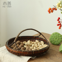 Wood Shan bamboo tea dish fruit tray refreshment basket simple storage tray retro basket portable fruit basket
