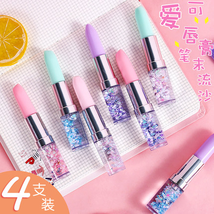 Lipstick Middle Sex Pen Creative Minimalist High Face Value Cute Mid Pen Stationery Small Fresh Stream Sand Into Oil Pen Mesh Red Ins Girl Heart Sign Pen Portable Student With Prize Water-based Pen 0 5mm Black