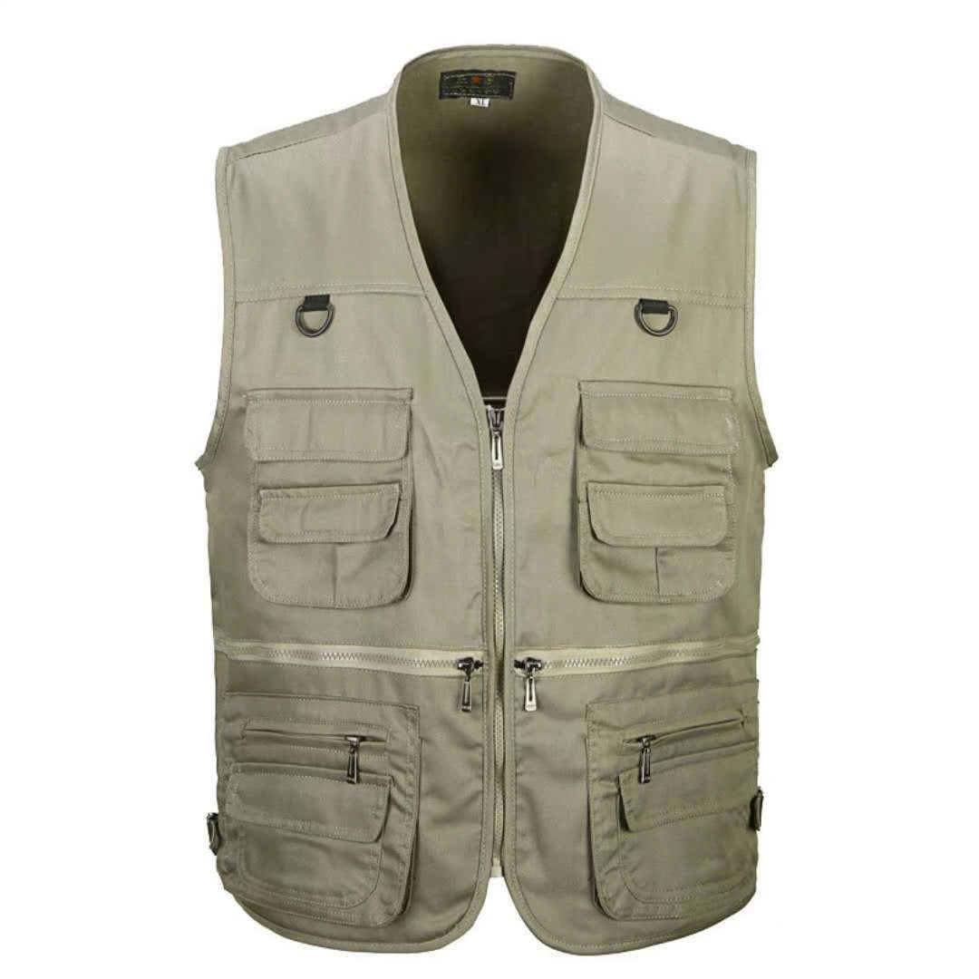 Mùa hè ngoài trời cha trung niên và người già mặc áo ghi lê nhiều túi nam chụp ảnh cotton câu cá vest vest - Dệt kim Vest