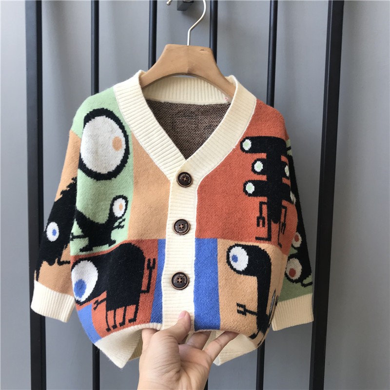Boy Clothing Boy Jacket 2022 Spring Autumn Clothing New 1-3-year-old 5 Baby knitted cardiovert girl cartoon blouses Korean version