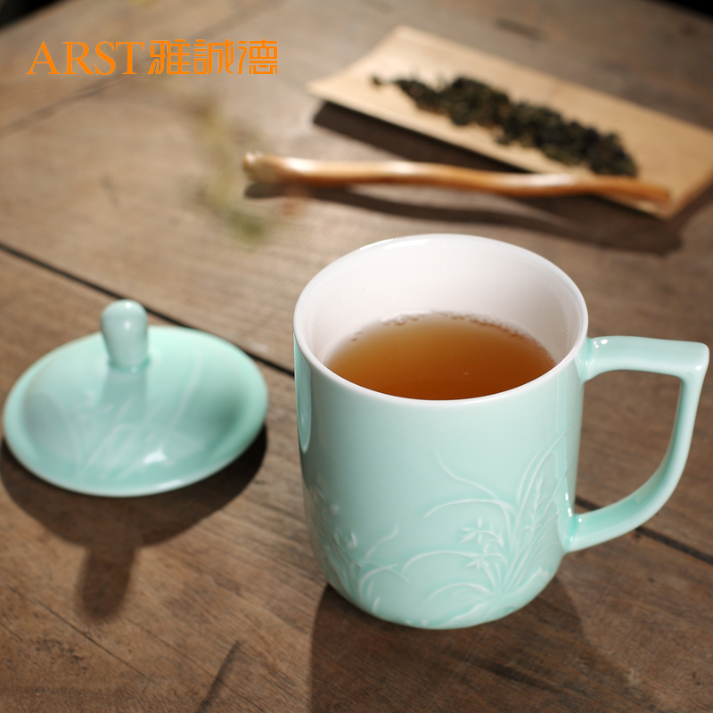 Ya cheng DE dazzle see colour expression cup longquan glass ceramic glaze glass working and meeting with cover cup creative cup large capacity