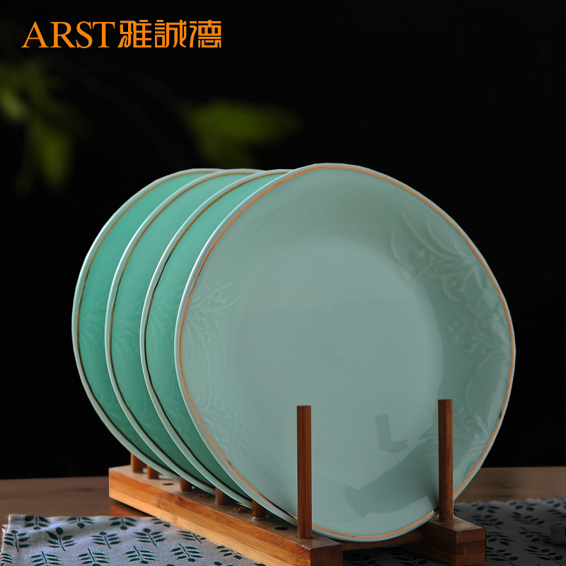 Ya cheng DE longquan glaze quality yulan sticks to dazzle see colour series relief orchid jie the ceramic bowl noodles bowl bowl of soup bowl